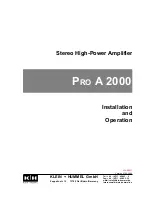 Preview for 1 page of Klein + Hummel PRO A 2000 Installation And Operation Manual