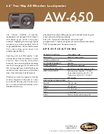 Klipsch AW-650 Specification Sheet предпросмотр