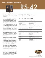 Preview for 1 page of Klipsch Reference Series RS-42 Specifications