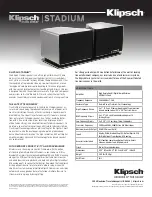 Предварительный просмотр 1 страницы Klipsch STADIUM Specifications