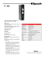 Preview for 1 page of Klipsch Synergy Series F-30 Specifications