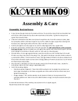 Предварительный просмотр 1 страницы klover Mik 09 Assembly & Care