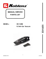 Koblenz HV-12KB Manual Service Parts List preview