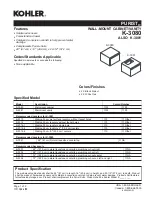 Kohler Purist K-3080 Specification Sheet предпросмотр