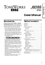 Preview for 3 page of Korg ToneWorks AX10G Owner'S Manual