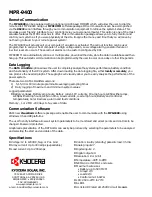 Предварительный просмотр 2 страницы Kyocera MPR-9400 Datasheet