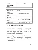 Предварительный просмотр 22 страницы La Crosse Technology Wireless 433 MHz Temperature Station... Instruction Manual