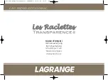 Предварительный просмотр 1 страницы Lagrange TRANSPARENCE Raclette 6 Instruction Book