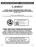 Предварительный просмотр 1 страницы Lasko ULTRA AIR T48335 Operating Manual