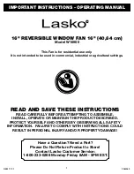 Preview for 1 page of Lasko W16900 Operating Manual