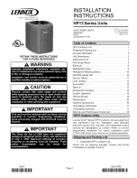 Preview for 1 page of Lennox Elite Series HP13 Installation Instructions Manual