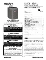 Предварительный просмотр 1 страницы Lennox Elite XC16-024-230 Installation Instructions Manual