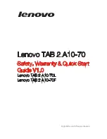 Preview for 1 page of Lenovo TAB 2 A10-70F Safety, Warranty & Quick Start Manual