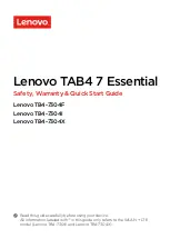 Предварительный просмотр 1 страницы Lenovo TAB4 7 Essential Safety, Warranty & Quick Start Manual