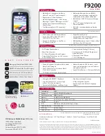 Preview for 2 page of LG F9200 -  Cell Phone 24 MB Specification Sheet