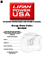 Предварительный просмотр 2 страницы LIFAN	 Power USA Energy Storm ESI-860i-CA Operating Instructions And Owner'S Manual