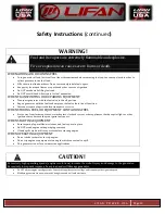 Preview for 13 page of LIFAN	 Power USA ENERGY STORM ESI2500iER-EFI-CA Operating Instructions And Owner'S Manual