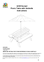 LifeSpan Sunset Picnic Table with Umbrella Instructions Manual предпросмотр