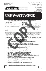 Lifetime KAYAK Owner'S Manual preview