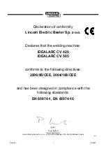 Preview for 2 page of Lincoln IDEALARC CV 420 Operator'S Manual