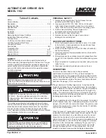 Preview for 2 page of Lincoln IMPINGER 1162 Operating Instructions Manual