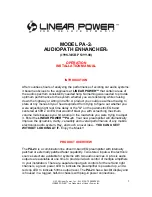 Предварительный просмотр 1 страницы Linear Power PA-2 AudioPath Enhancer Operation & Installation Manual