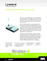 Предварительный просмотр 1 страницы Linksys WPS54G - Wireless-G PrintServer Print Server Product Data