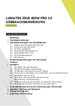 Предварительный просмотр 20 страницы Lumatek ZEUS 600W PRO 2.9 Manual