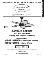 Предварительный просмотр 1 страницы Luminance Brands kathy ireland HOME Batalie Breeze CF621SW00 Owner'S Manual