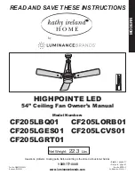 Preview for 1 page of Luminance Brands Kathy Ireland Home Highpointe LED CF205LBQ01 Owner'S Manual