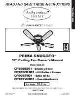 Предварительный просмотр 1 страницы Luminance Brands Kathy Ireland Home Prima Snugger CF905BS01 Owner'S Manual