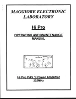 Preview for 1 page of Maggiore Hi Pro PAV1 Operating And Maintenance Manual