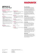 Preview for 2 page of Magnavox MBP5120F Specifications