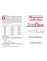 Preview for 1 page of Magneto Audio labs Variohm Operation Manual