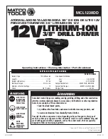 Matco Tools MCL1238DD Operating Instructions Manual preview