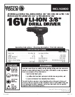 Preview for 1 page of Matco Tools MCL1620LB Operating Instructions Manual