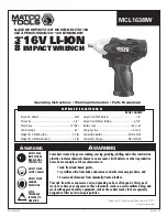 Matco Tools MCL1638IW Operating Instructions Manual preview