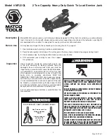 Preview for 1 page of Matco Tools MFJ2QL Operating Manual