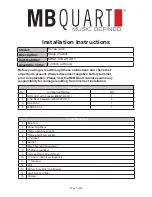 MB QUART MBQT-STG2-RAD-1 Installation Instructions Manual предпросмотр