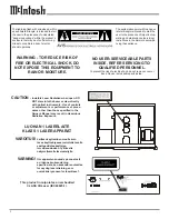 Предварительный просмотр 2 страницы McIntosh MCD1000 Owner'S Manual