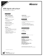 Preview for 2 page of Memorex MMP8575 - 2 GB, Digital Player Specifications