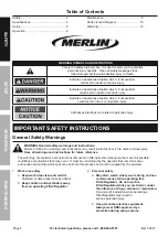 Предварительный просмотр 2 страницы Merlin 58547 Owner'S Manual & Safety Instructions