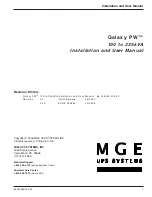 Предварительный просмотр 5 страницы MGE UPS Systems GALAXY PW 100 Installation And User Manual