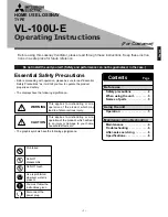 Mitsubishi Lossnay VL-100U-E Operating Instructions Manual preview