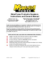 monster tower WakeTunes ProAudio Instructions And Owner'S Manual preview