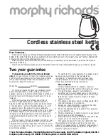 Preview for 1 page of Morphy Richards Cordless stainless steel kettle Owner'S Manual