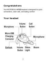 Preview for 2 page of Motorola H725 Quick Start Manual