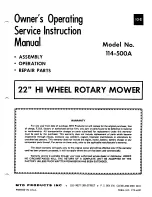 Предварительный просмотр 1 страницы MTD 114-500A Owner'S Operating Service Instruction Manual