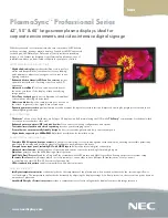 Preview for 1 page of NEC 60XP10 - PlasmaSync - 60" Plasma Panel Specifications