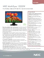 NEC E222W - MultiSync - 22" LCD Monitor Specifications предпросмотр